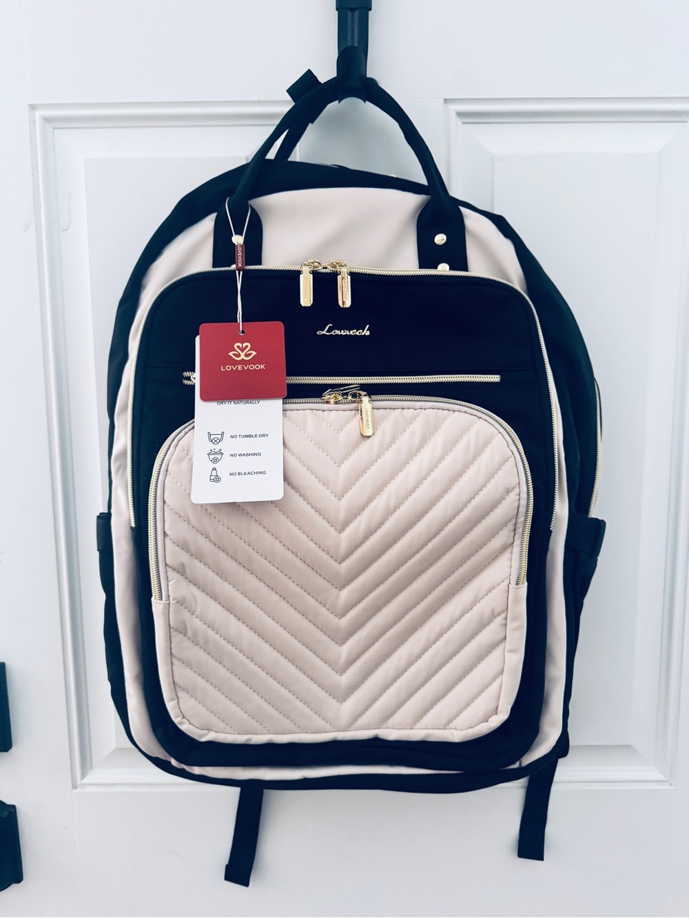Lovevook Black and Cream Quilted Front Backpack